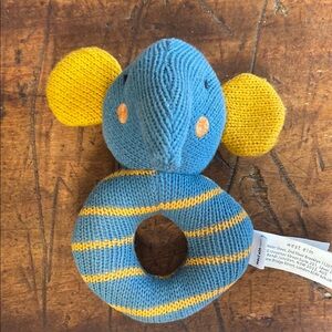 West Elm Blue and Yellow Knit Elephant Rattle